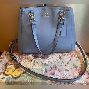 Coach Minetta Sky Blue Pebbled Leather Satchel Crossbody Handbag Purse